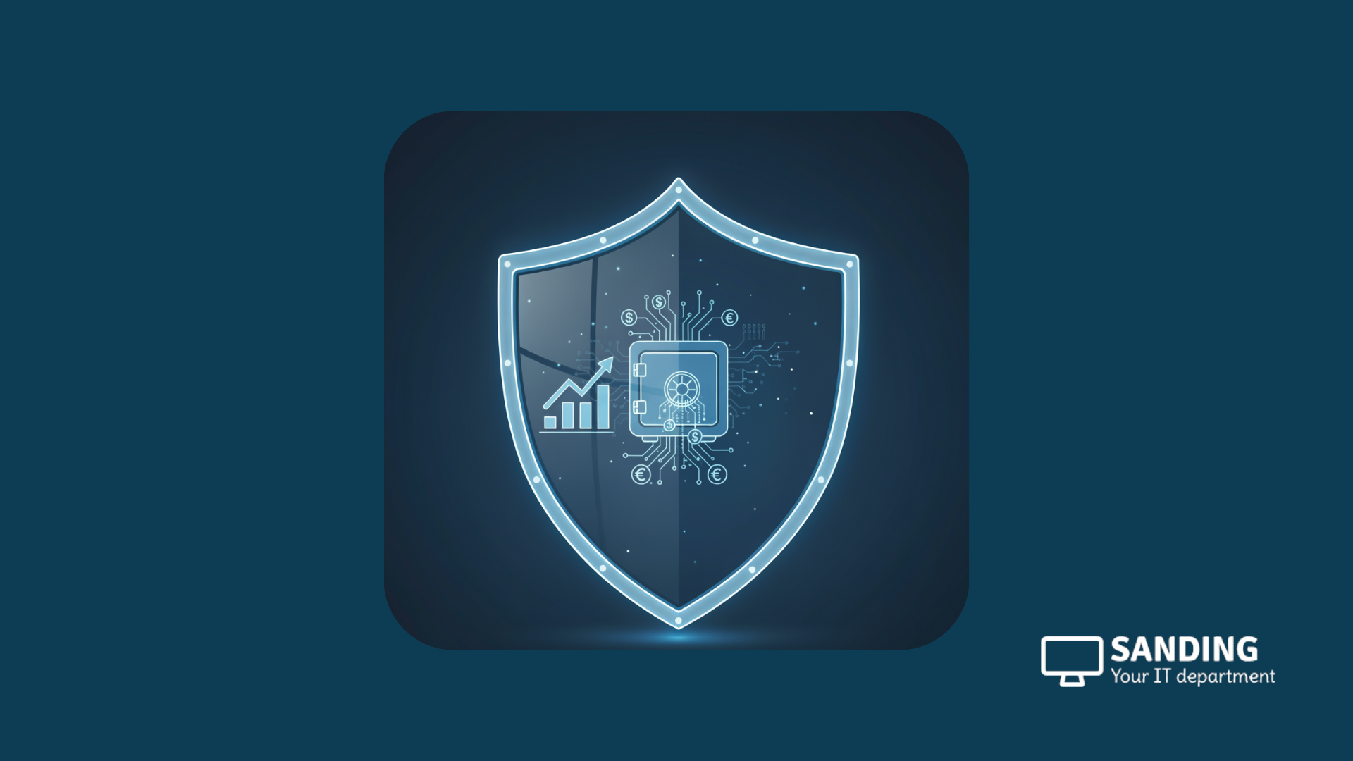 Digitálny štít symbolizujúci kybernetickú bezpečnosť – ochrana firemných dát, financií a rastu.
