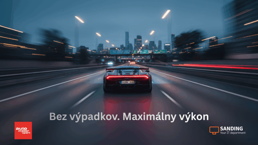 Športové auto na diaľnici symbolizuje rýchlosť a výkon servera pre auto-moto magazín Autoviny.sk, riešenia SANDING
